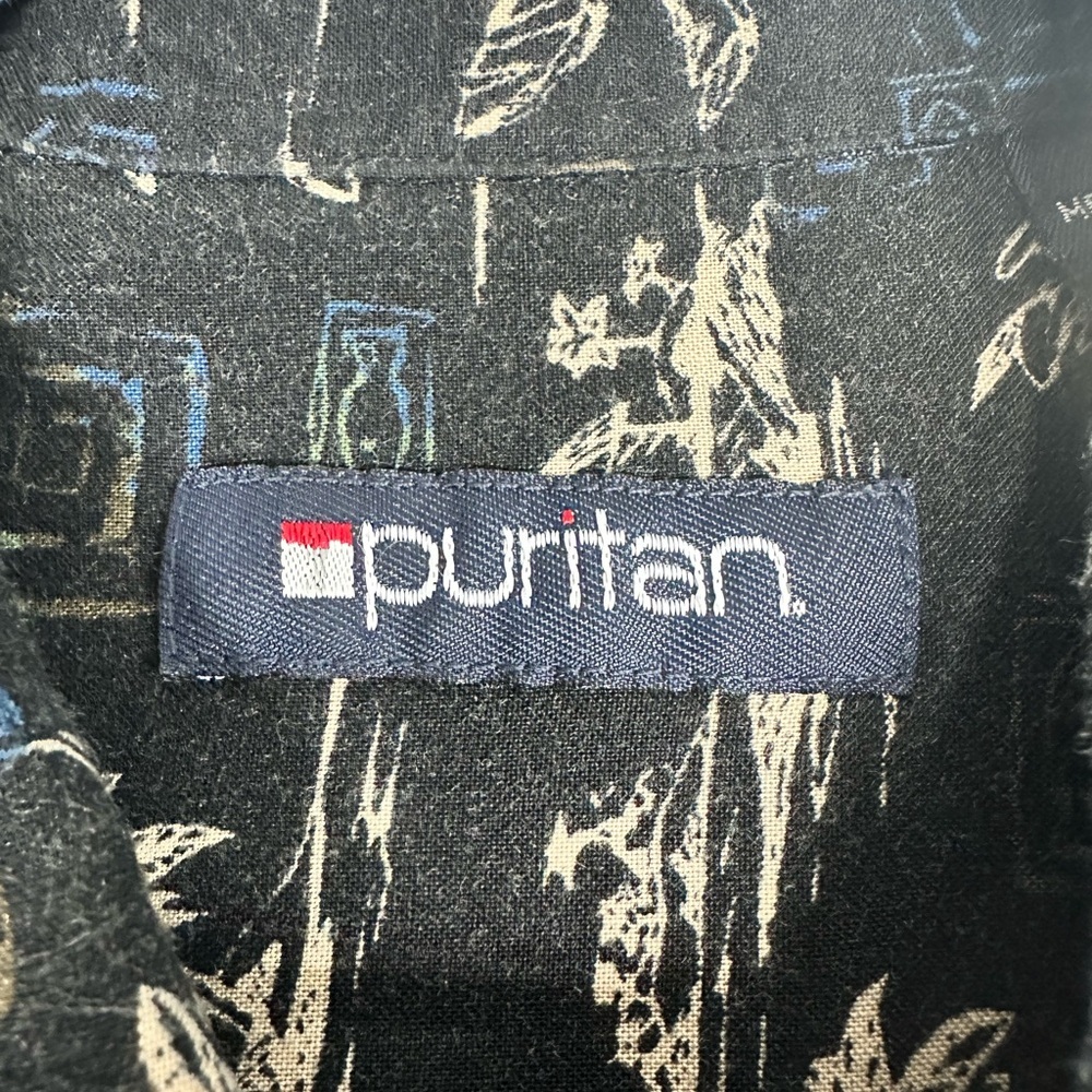 PURITAN Men’s Casual Hawaiian-Style black/Blue Shirt Sz XL - Picture 2 of 6